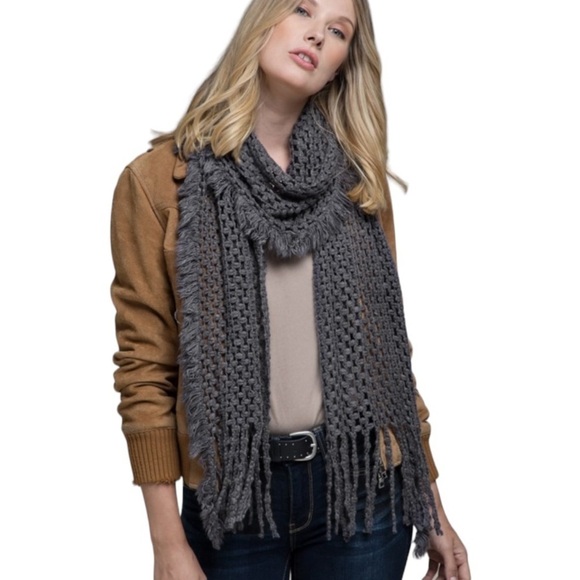 Accessories - NWT Gray Soft Net Scarf With Fringe Frayed Accent